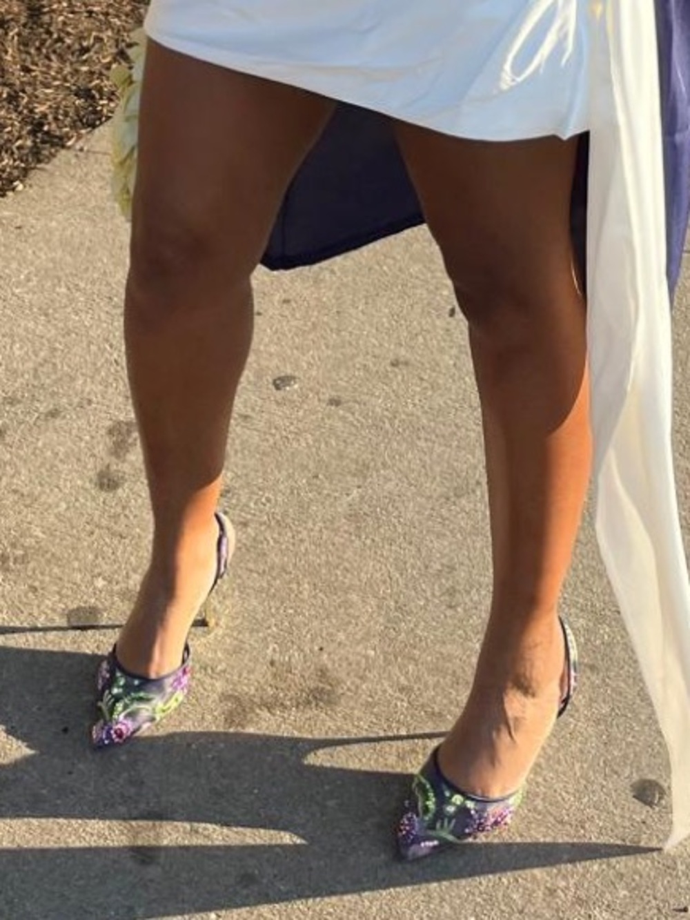Betsey Johnson Navy Mesh Slingback Heels with Multicolor Floral Embellishments - Picture 6 of 7